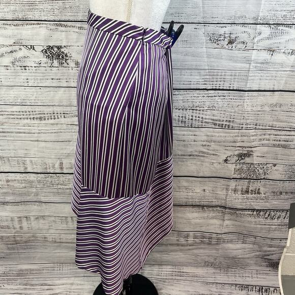 Banana Republic Skirt size 12 Purple White Striped Satin Asymmetrical Career - Picture 6 of 8